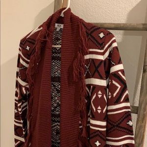 Long cardigan sweater merlot color